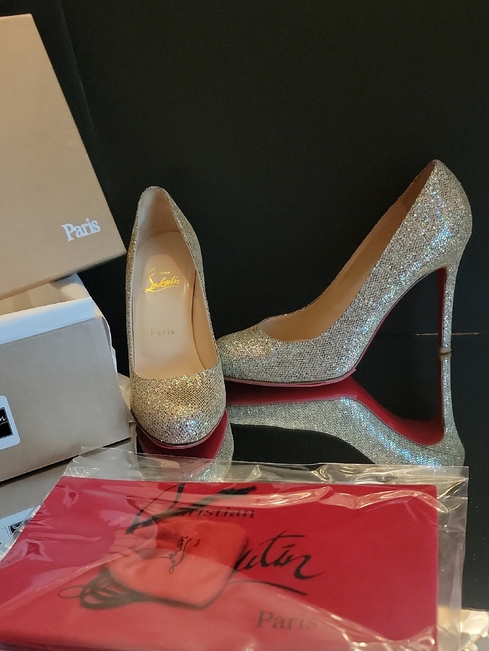 Christian Louboutins Pump Glitter York 100heel Sz 37
